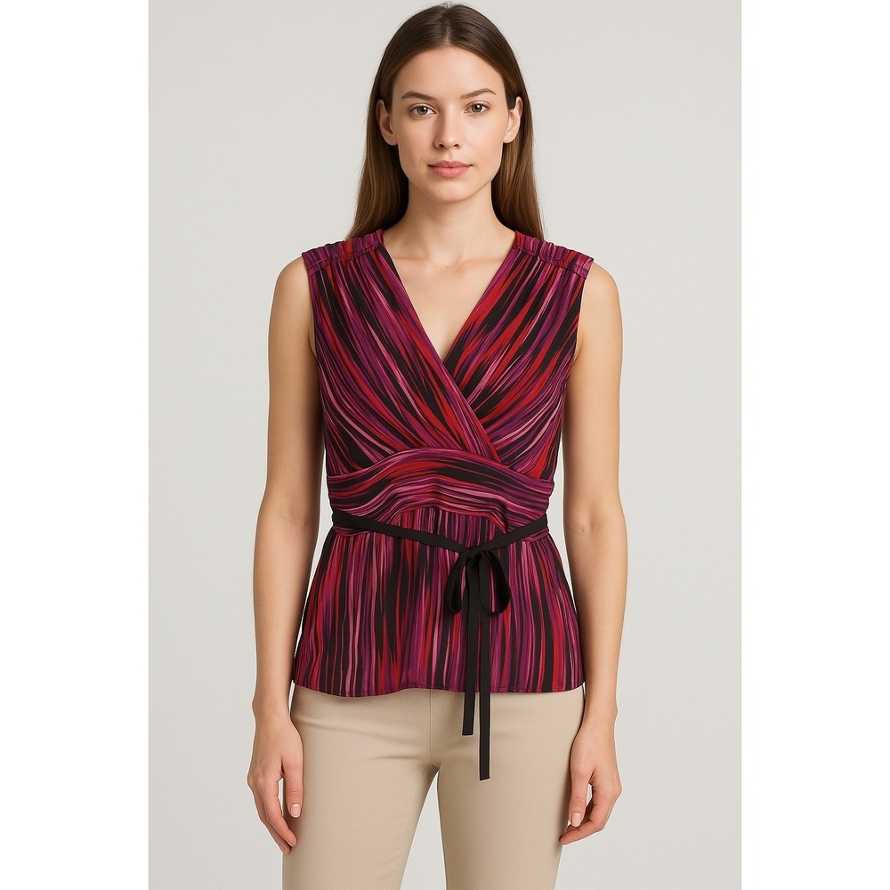 Classiques Entier XS Sleeveless Silk Blend Wrap Top Red Purple Black